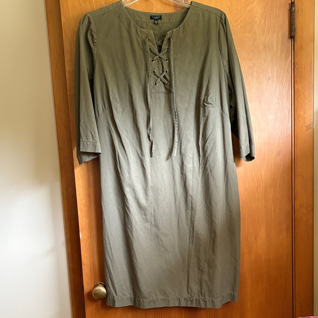 Talbots Khaki Lace-Up Long Sleeve Dress 20wp